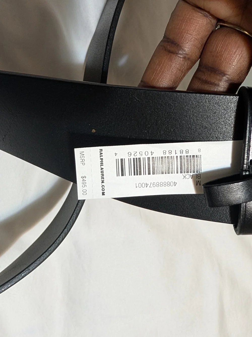Ralph Lauren Black Leather Men's Belt with Silver RL brand Buckle.